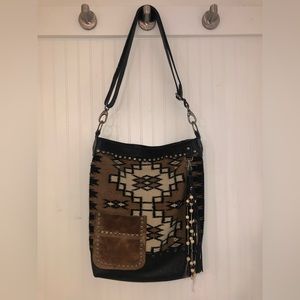 Double D Ranchwear, Mohave Wells Messenger Bag, Kilim Carpet and Leather.